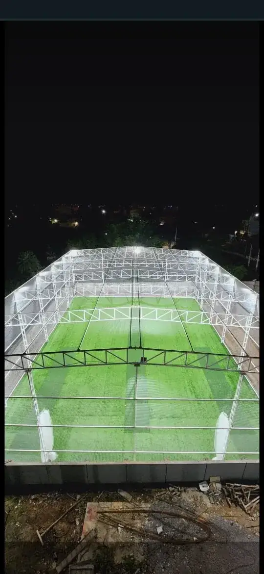 Completed cricket practice net installation, view 3